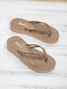 New Fashion Women Sandals, Beach Resort Style Flip Flops, Brown Woven Strap Double Thong Slippers - Brown - View 3