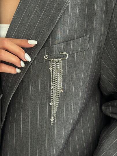 1pc Bohemian Style Minimalist Sparkling Star Pendant Long Chain Tassel Brooch, Fashionable & Elegant For Vacation, Party, Casual, Street Style, Wedding, Anniversary, Unisex Charm Jewelry Brooch Gift