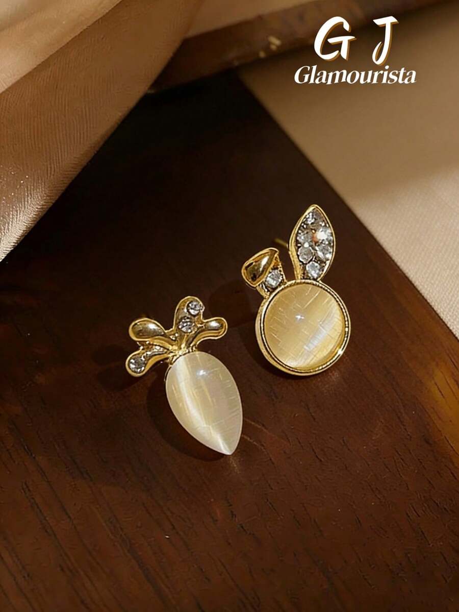 1 par de pendientes de lujo con diseño de conejo zanahoria, versátiles para que las mujeres los usen a diario y en festivales - Conejo zanahoria - Ver 1