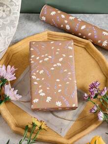 Lavendel & Gänseblümchen Blumen Kraftpapier Rolle, lila Blumen Geschenkpapier, braunes Kraftpapier, geeignet für Frühlingshochzeit, Muttertag, Geburtstagsparty, Geburtstags Geschenkverpackung - Mehrfarbig - Übersicht 5