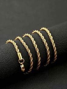 3毫米18K镀金不锈钢扭链项链，银色和金色，男女皆宜，18/20/22/24英寸，圣诞节、新年、节日和生日的完美礼物 - 彩色 - 查看 9