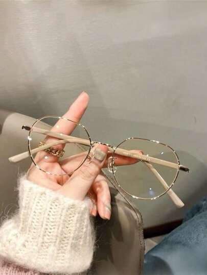 1pc Elegant, Soft, Cute & Sexy Nude Color Golden Trim Eyeglasses For Women