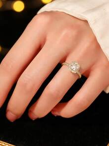 925 Sterling Silver Square Cut Diamond Ring, Fully Paved Luxury Design, Versatile Engagement/Party Ring For Women - Gold - View 2