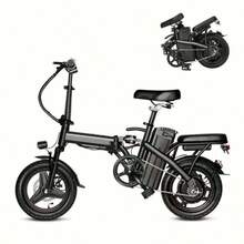 14-Inch Foldable Adult Electric Bicycle, 330 Lb Load Capacity, Maximum Speed 20 Mph, 48V Lithium Battery With Approximately 18-28 Miles Of Range, 14-Inch Tires, Portable Folding Design, Suitable For Outdoor Riding And Exercise, Urban Commuting, Removable Lithium Battery, Centrally Mounted Shock Absorber, Battery Level Display, Speed Switch, Adult Gift. - View 8
