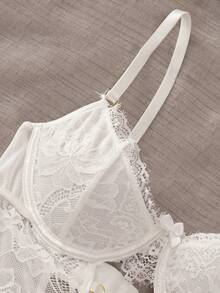 Lace Patchwork Tie-Up Sleeveless Jumpsuit, Summer - White - View 4