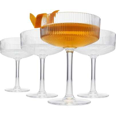 Bộ 1/2/4/6/12 chiếc ly Martini, Champagne và Cocktail kiểu retro có gân, dung tích 8oz (khoảng 237ml), thích hợp làm quà tặng trong nhà và ngoài trời cho đám cưới, sinh nhật và các bữa tiệc lớn.