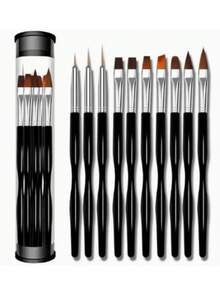 10pcs Nail Art Brush Set, Japanese Professional Nail Painting Liner Brush, Gradient Tie Dye Brush, Suitable For Nail Art Design - Black - View 7