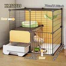 Modular Multi-Tier Cat Playpen With Pull-Out Drawer, Indoor Metal Cat Cage With Litter Box - Multicolor - View 1