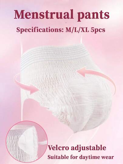 5pcs Adjustable Protective Underwear, Hook And Loop Design, Absorbent Panties, Menstrual Underwear, Reusable Adjustable, Protective Underwear, Super Absorbent, Disposable Underwear, Fresh & Comfortable, 3D Protective Design, Sanitary Napkin, Leak-Proof, Breathable, High Absorbency, Odor Removal, Worry-Free Overnight Sleep, Leak-Proof Menstrual Underwear, Absorbent Underwear, Suitable For Business Travel, Menstruation, Postpartum, Postoperative And Travel