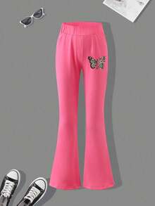 2 Stücke/Set Mädchen Leoparden Muster Schleife Blumen Rundhals Kurzarm T-Shirt + Hose, Lässig Sommer Haus- & Outdoor-Bekleidung - Heißes Pink - Übersicht 5
