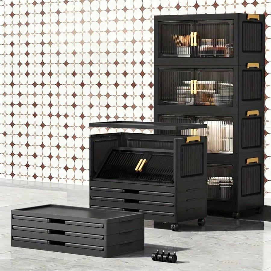 Collapsible Stackable Storage Bins Stackable Storage Containers Aesthetic Home Decor Multi Scene Space Saving Organization Solution Toy Storage Bins For Closet Kitchen Bathroom Office Dorm Garage Travel Foldable Storage System With Lids Versatile Storage Container For Clothes Shoes Books Makeup Office Supplies Room Decoration Essentials - 黑色 - 查看 1