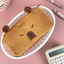 Large Capacity Capybara Plush Pencil Case With Keychain, Soft Stationery Holder, Coin Purse For Students - 7.87*5.12*0.98in, Capybara Pencil Case, Pen Bag, Portable, Cute - W - View 4