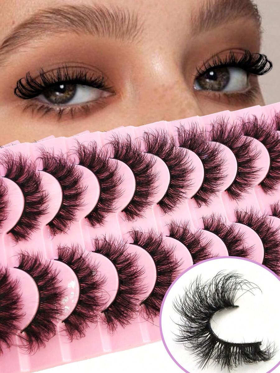 New 3D Faux Mink Hai RFalse Eyelashes 10 Pairs Natural Messy Eyelash Crisscross Wispy Fluffy Lashes Extension Eye Makeup Tools - Black - View 1
