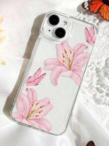 1pc Flower Phone Case 2pc Ins Style Pink Flower Lily Butterfly Pattern Transparent Soft Phone Case Compatible With  11/12/13/14/15/16 Pro MaxFOR-YOUR-BELOVED-PHONE Christmas Gifts Christmas Giftsphone Cases  Case Summer  17 Pro Max Case  17 Case - 1pc - 查看 1