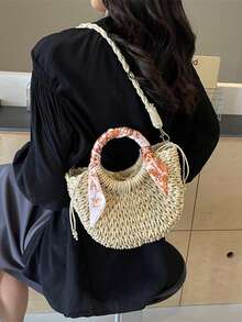 SIMUTINE Nouveau sac à bandoulière mode, sac bandoulière tressé pour femmes, sac cabas style polyvalent Ins, en tissu tressé, convient pour un usage quotidien, les courses, les déplacements, le travail, l'université - Blanc - Voir 5