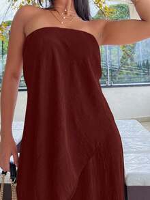 Long Romper Made Of Dune Fabric - Burgundy - View 4
