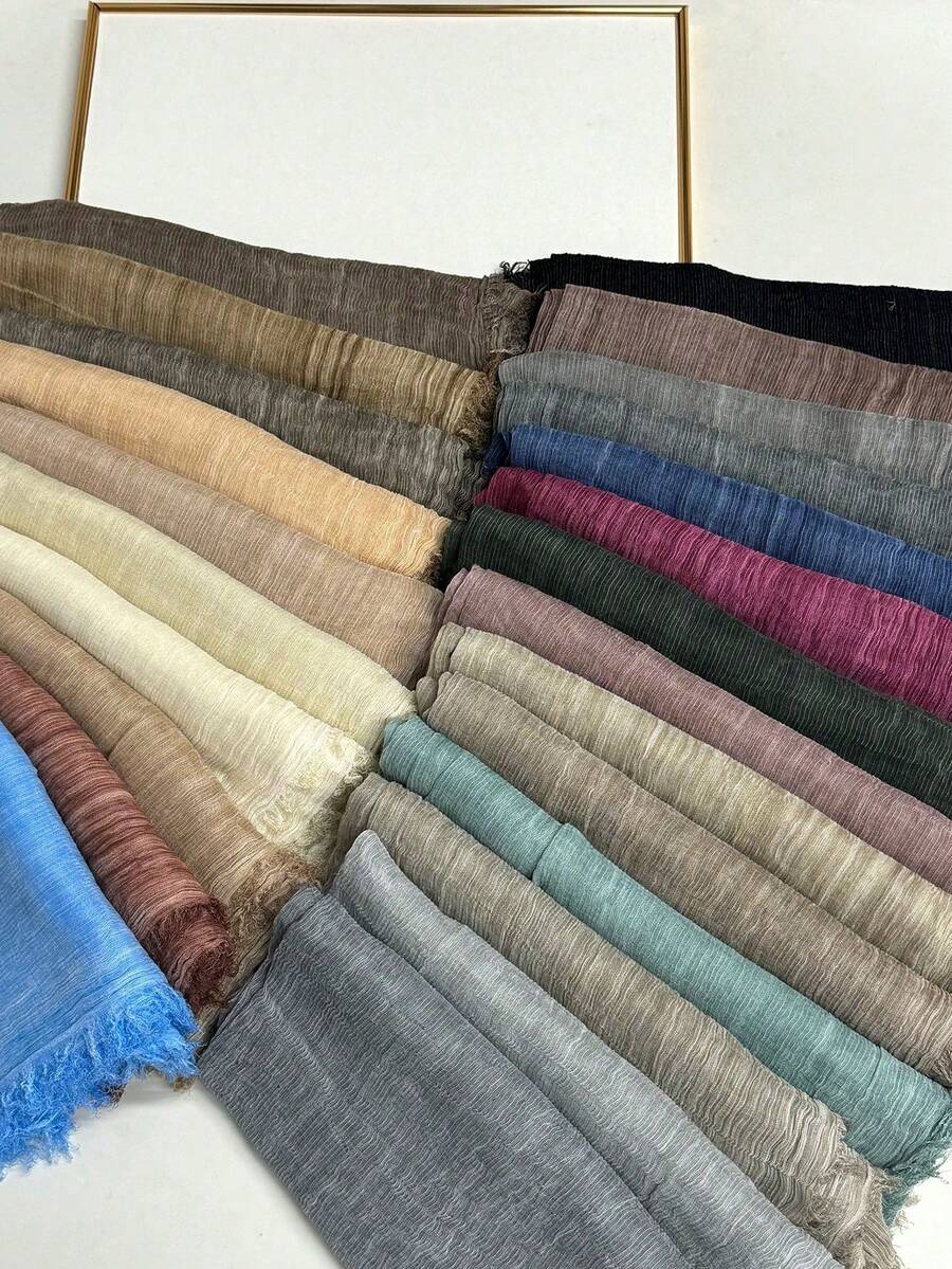 1PC Solid Color Breathable Scarf With Fringed Edges, Fashionable Headwrap Casual Long Scarf - Multicolor - View 1