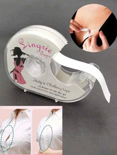 5米双面隐形服装胶带，防眩光，无纺布材质，透明自粘文胸配件，适合所有肤色，纯色 - 1卷