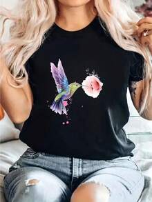 Women's Mother's Day Hummingbird-Shirt, Black - Schwarz - Übersicht 1