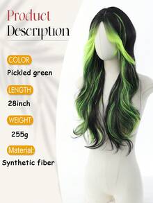 28 Inch Dyed Green Long Curly Wig With Eight Character Bangs, Heat-Resistant Fiber Synthetic Curly Wig, Suitable For St. Patrick's Day Female Role-Playing And Music Festival Wear - Multicolor - View 2