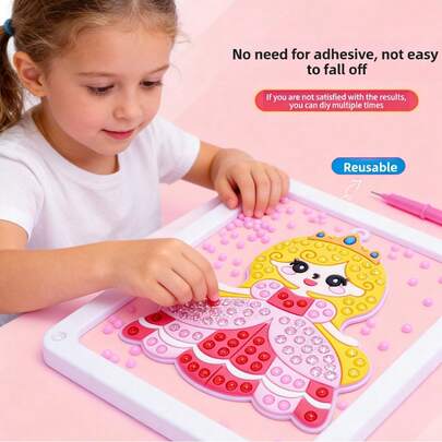 Đồ chơi nhận thức thủ công cho trẻ em, đồ chơi sáng tạo cho trẻ mầm non, phát triển trí thông minh, đồ chơi thực hành, cầm nắm, cảm giác, phối hợp tay mắt, bộ tranh đính đá, bộ đồ chơi thủ công tự làm chủ đề công chúa.