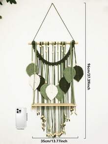 1件波西米亚风格编织壁挂带置物架，绿色叶子图案编织收纳架装饰，手工编织壁挂，室内壁挂式收纳架，适用于卧室、客厅、儿童房、农舍风格装饰，植物叶子编织挂毯带置物架，波西米亚风格壁挂式收纳架，现代波西米亚编织壁挂架，手工编织墙饰，可放置蜡烛和盆栽植物 - 彩色 - 查看 13