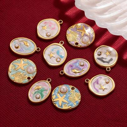 1/5pcs Lot Stainless Steel Charms Oval Dolphin Enamel Fish Charm Jewelry Making Materials For DIY Earring Pendant Supplies Crafts