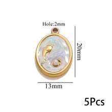 1/5pcs Lot Stainless Steel Charms Oval Dolphin Enamel Fish Charm Jewelry Making Materials For DIY Earring Pendant Supplies Crafts - Yellow Gold - View 14