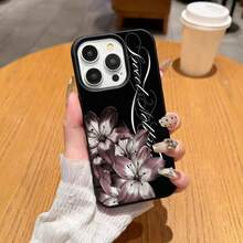 1个TPU材质复古深紫色百合花图案手机壳，兼容 17 Pro Max/17/16 Pro Max/15/13/12/11、S20 FE/A15/S24/A55、Note 11/12/13 Pro，全包软壳保护套，国际版，非国内版 - 黑色 - 查看 2