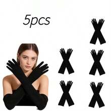 5 Stück/1 Stück 21-Zoll Satin Opernhandschuhe für Frauen, elegante Handschuhe in Ellbogenlänge, Halloween Kostüm Accessoire, Hochzeit Frühling/Sommer Handschuhe mit UV-Schutz - A - Übersicht 1