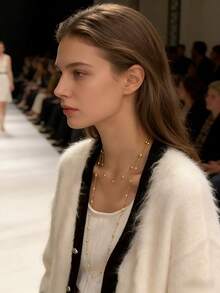 1 pieza Collar de 100cm de largo con diseño de bola redonda chapado en oro de 18K de acero inoxidable, de moda y sexy, adecuado para uso diario, fiestas, baile - Dorado - Ver 4