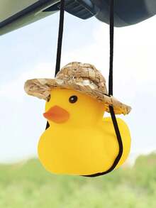 1 Set Cute Cartoon Duck Straw Hat Car Hanging Decor, Home Decoration, Living Room Ornament, Birthday Gift, Handcraft, Car Accessories - A - View 1