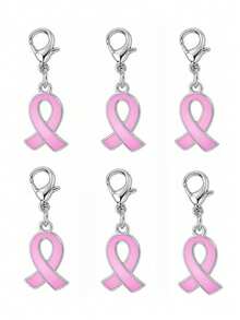 6个粉红丝带吊坠，带龙虾扣，癌症防治宣传合金吊坠，可用于钥匙链、钱包拉链头、手链夹式吊坠 - 彩色 - 查看 7