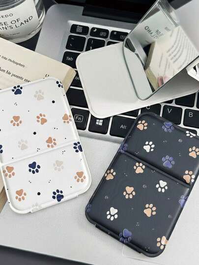 3 piezas - Nuevo espejo de maquillaje plegable con diseño de huella de pata, espejo de maquillaje portátil de mano, espejo de maquillaje de sobremesa portátil, espejo de maquillaje apilable mini, espejo de maquillaje de mano