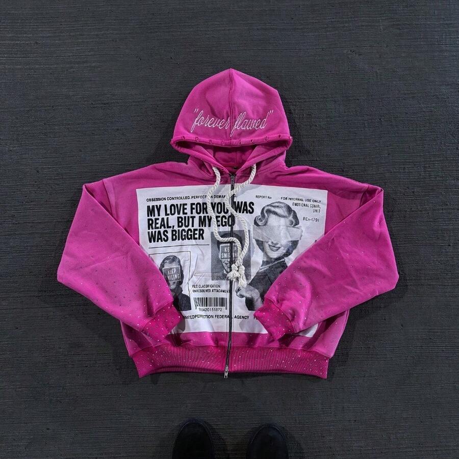 American Niche Design Sense Hoodie Personality Hip Hop Style Loose Men And Women The Same Harajuku Dark Sweater - 粉紅衛衣 - 查看 1