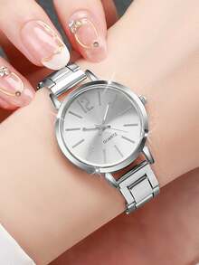 四件套银色男女情侣手表套装 - 经典商务休闲风格，简约设计，适合送礼、作为学习用品、万圣节和圣诞节装饰品，精美手表套装 | 优雅时钟套装 | 抛光表面，情人节礼物 - 藍色 - 查看 5