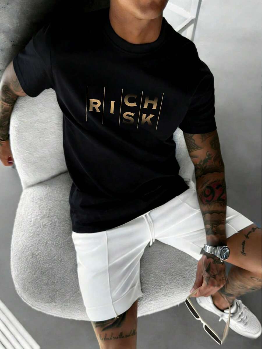 GRDR Men's Fashionable Printed Loose Short Sleeve T-Shirt | Exquisite Design | Summer Essential | Easy To Match | Showcase Your Style - Black - View 1