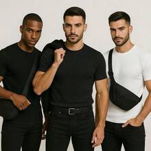 Kit Of 3 Men's Ribbed T-Shirts, American Slim Fit, 100% Cotton - 2個黑色和1個白色 - 查看 4