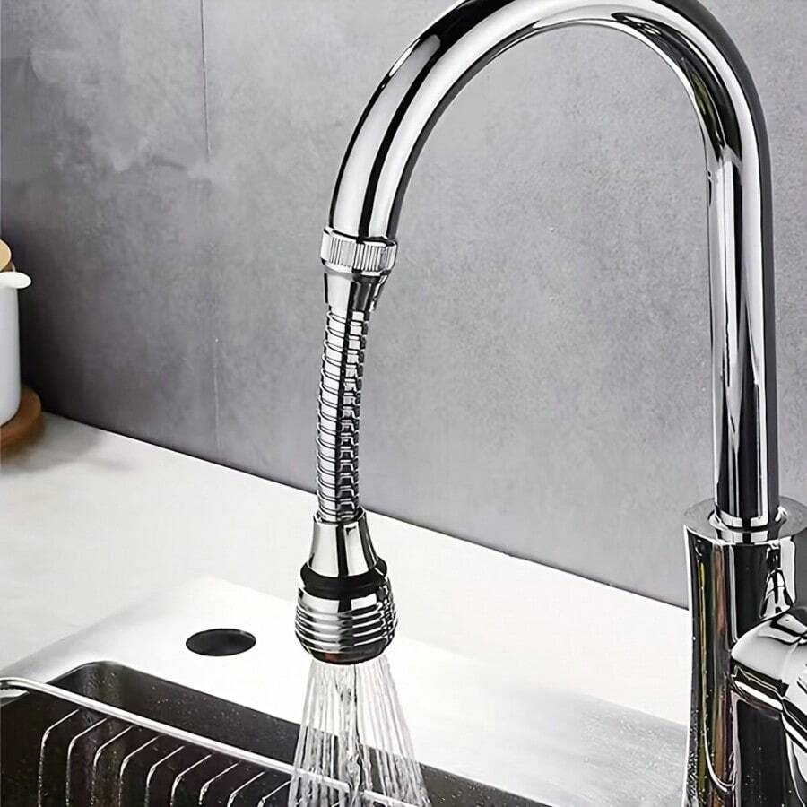 1pc 360° Rotating Faucet Extender, Swivel Water Tap Booster Anti-Splash Shower Head Extension Filter Aerator, Upgraded Kitchen Water Saving! - Silver - View 1