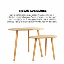Set 2 Mesas Centro Lateral Auxiliar Madera Minimalista 65cm - Negro - Ver 3