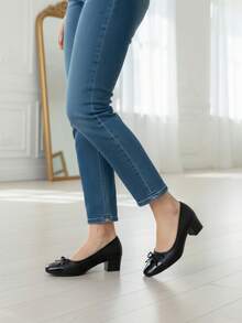 Plus Size Square Toe Comfortable Casual High Heel Shoes, Minimalist Fashion For Everyday - Black - View 3