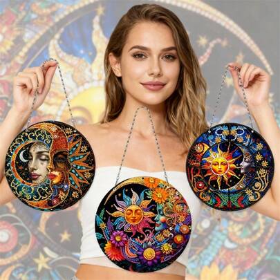 LaoJieYuan 3PCS 2026 New Style DIY Sun Pattern Diamond Painting Pendant Pendant Hanging Drop Decoration Diy Crafts Diamond Art Painting