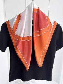 1pc Women's Luxury Color Block Printed Silk Bandana Scarf, For Daily Wear, Great Gift Choice, Spring, Beach, Holiday - Orange - View 2