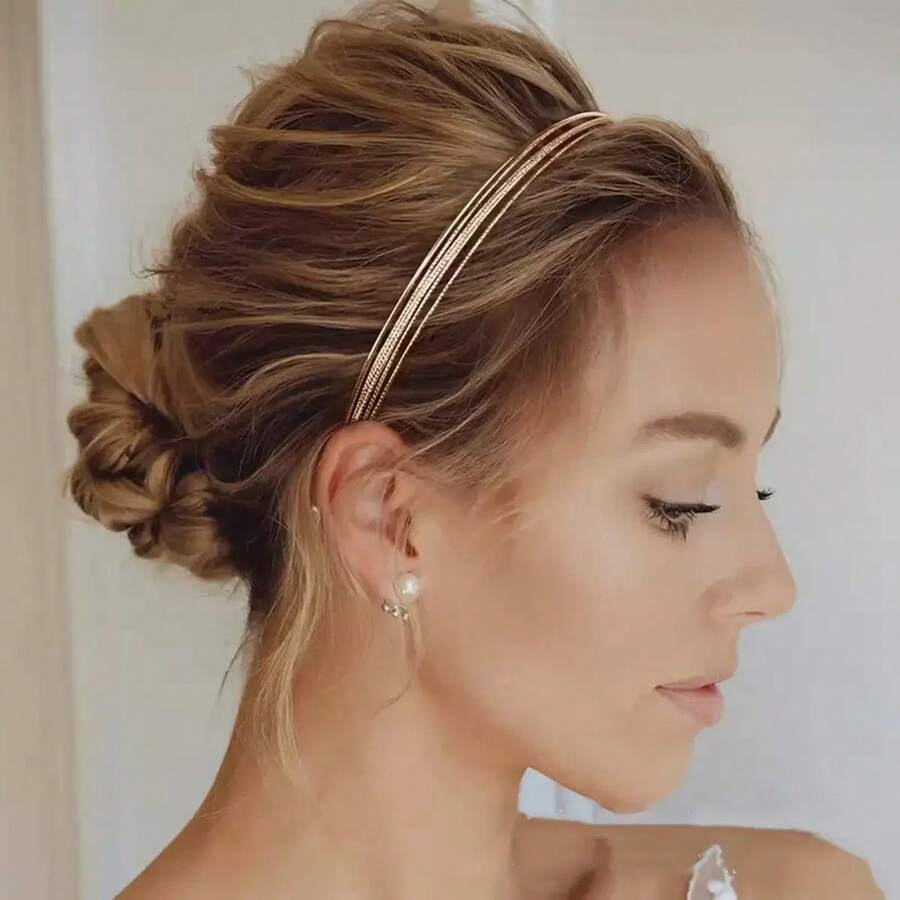 Minimalist Fashion Metal Thin Headband, Suitable For Daily Wear Beauty Home Hair Accessories - Gold - View 1