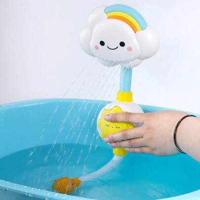 1pc Baby Cloud Sprinkler Toy, Pressure Activated Cloud Sprinkler Toy, Fun Toy, Baby Press To Spray Water Toy, Water Play Fun, Small Toy, Lotus Head Rotates Freely, Suction Cup Design, Pressure Point In Sun Shape, No Battery Required, Increases Baby's Bathing Fun, Suitable For Babies 18+ Months, Cute Toy To Attract Baby's Attention