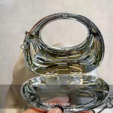 亮面亚克力新月形手拿包，时尚迷你轻便女士手提包，可装口红、零钱、耳机 - 銀色 - 查看 5