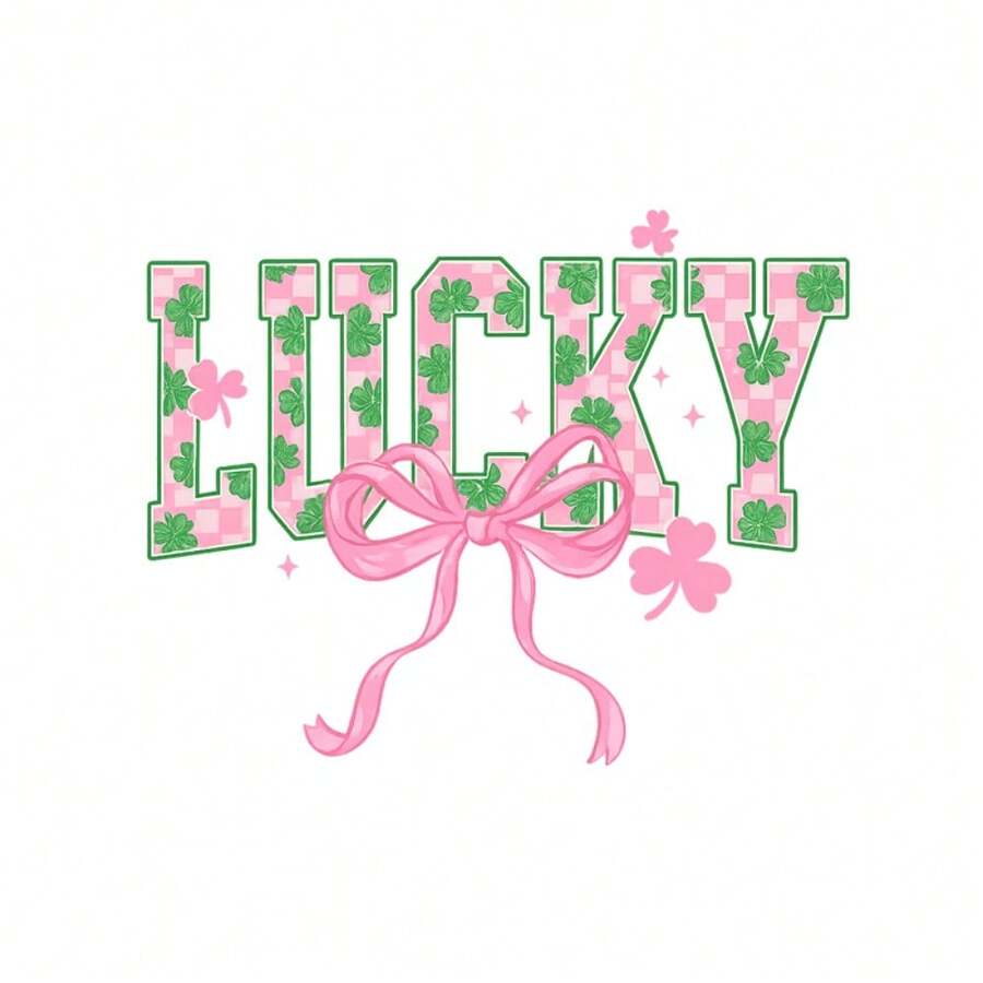 1pc Pink Clover & Bow Heat Transfer Sticker, Durable Vinyl, Fresh & Cute Style, Suitable For Heat Pressing On T-Shirts, Hoodies, Jeans, Jackets, Backpacks, Pillows, Etc. - L - View 1