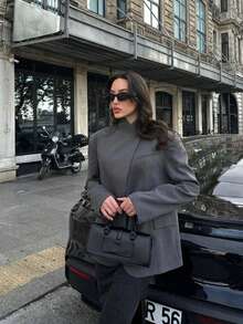 Autumn Jacket For Women Deep Gray Long Sleeve Button Bomber Jacket Streetwear Going Out Old Money Fall Ladies Coats Elegant Blazers High Quality Outerwear - Dark Grey - View 1