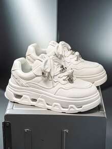 新款男士百搭小众原创休闲运动鞋，厚底小白鞋，防滑运动休闲鞋 - 白色 - 查看 4