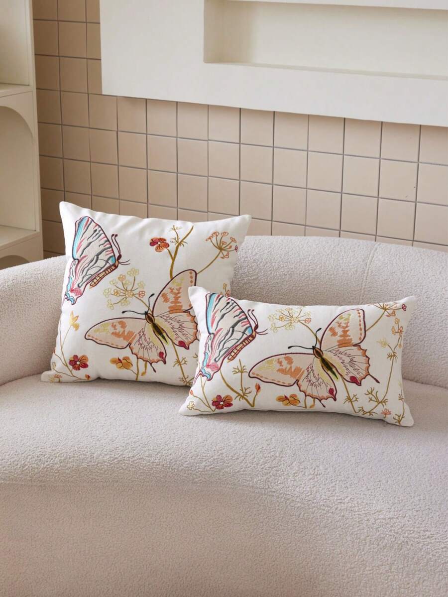LCUHPCL Vỏ gối trang trí thêu hình bướm và hoa 3D, thích hợp cho phòng khách, phòng ngủ, ghế sofa, tiệc tùng và nhiều không gian khác, mùa xuân/hè.